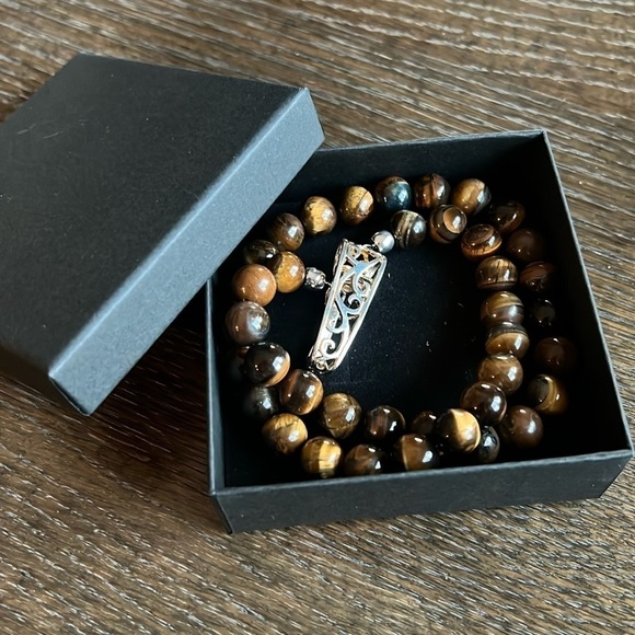 Hand made Tiger Eye beads necklace with Silver plated art deco snap closure - Picture 12 of 12